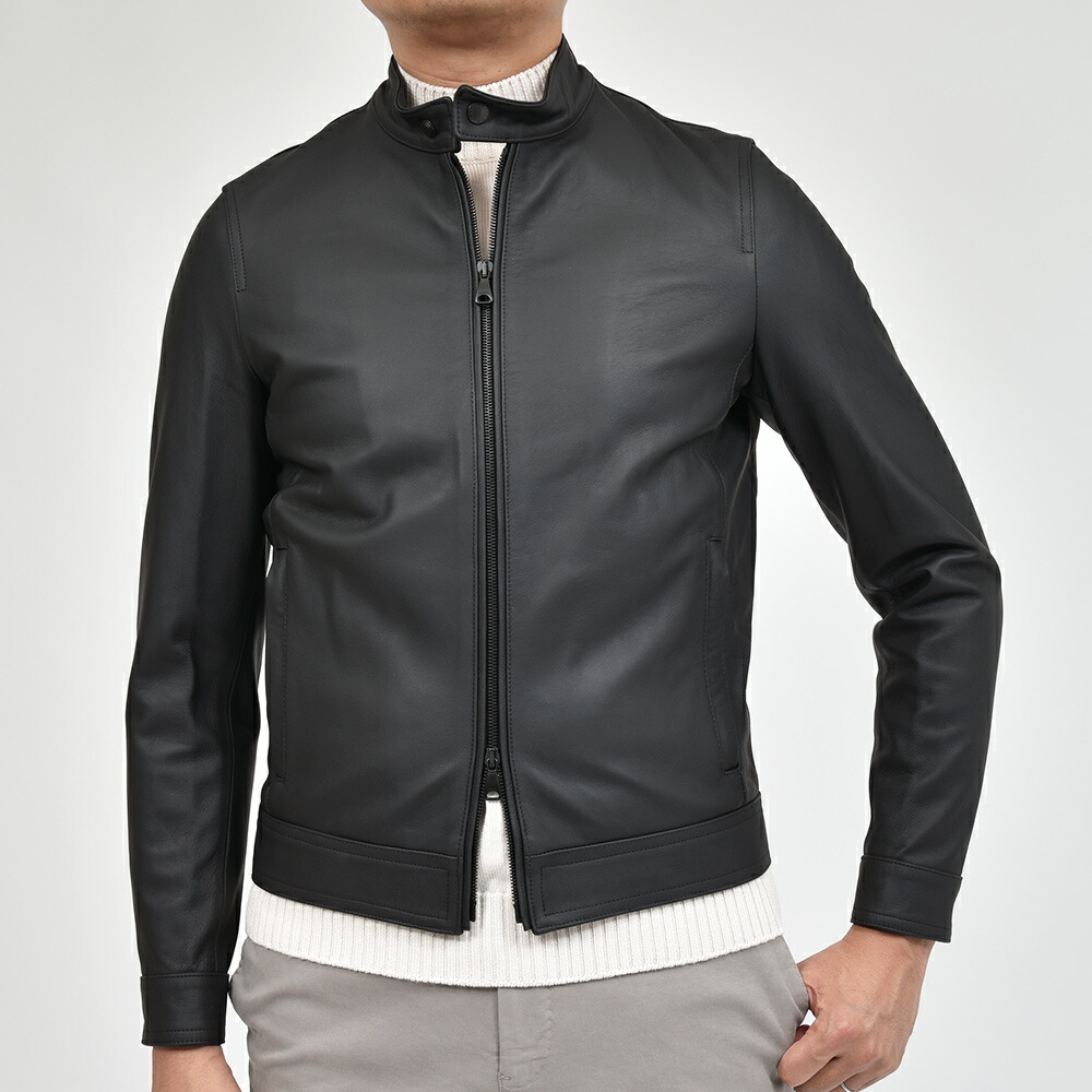 EMMETI レザーシングルライダースジャケット ブラックJURIサイズ46