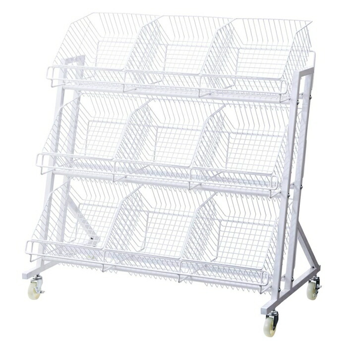 新品□簡単ネットワゴン90cm白色キャスター付ディスプレイ催事SALE販売