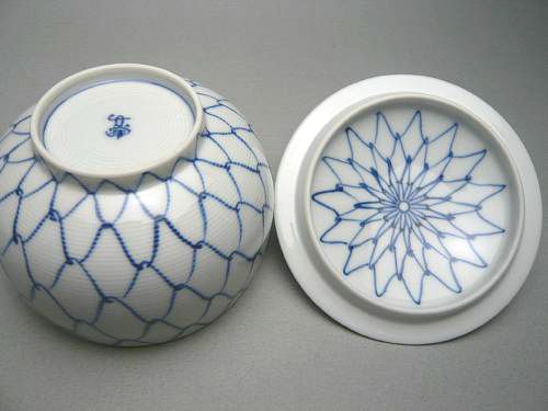 瀬戸焼 古陶園 竹鳳窯 伊藤伊平作 染付 葵紋 汲出茶碗 五客 共箱 C7352