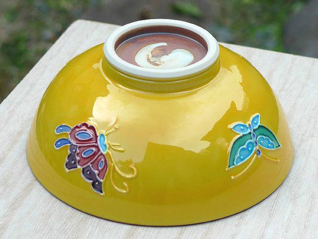 黄交趾蝶々夫婦湯呑と夫婦茶碗セット 昇峰 - 京焼清水焼 松韻堂