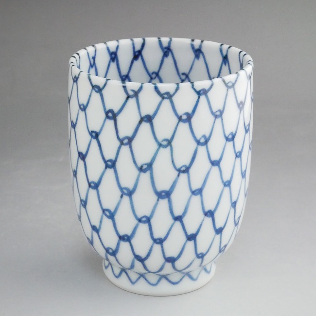 湯呑み茶碗□平安 萬壽堂製 網目紋染付湯飲み 11客セット