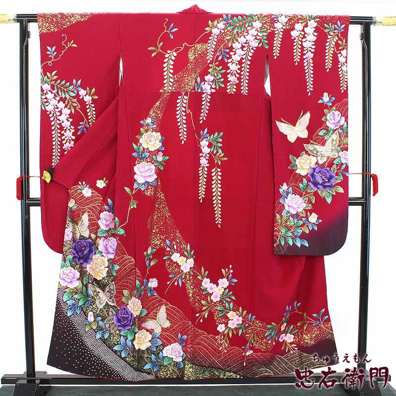 中古】 振袖 リサイクル着物 長襦袢セット レディース 正絹 ワイン