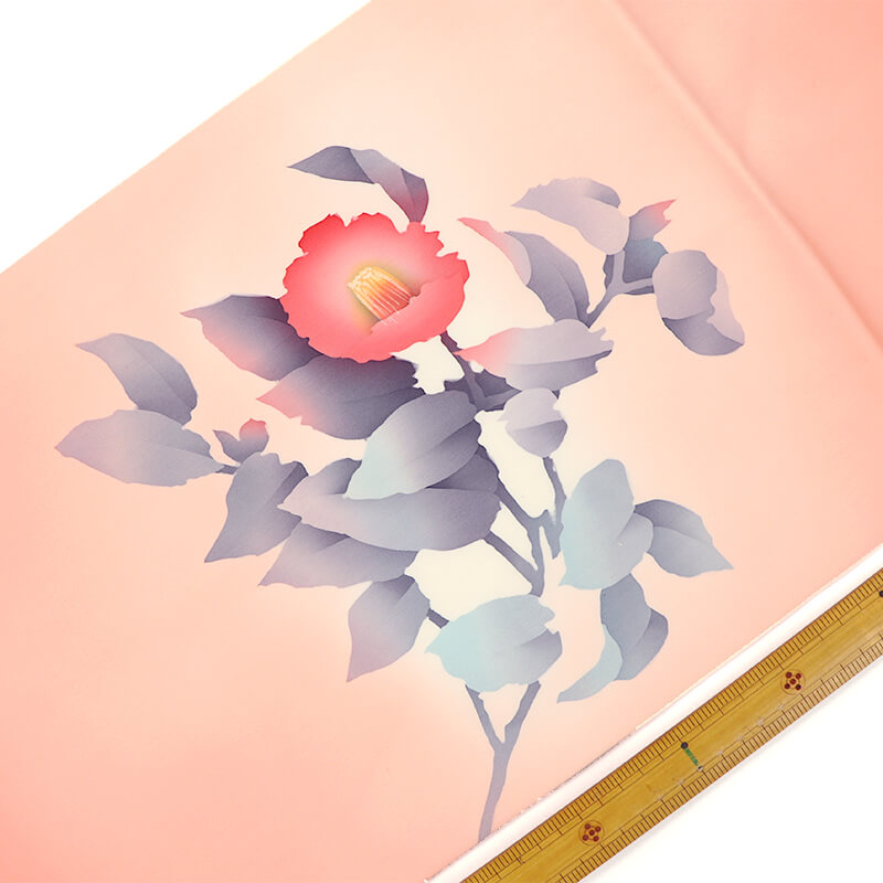 中古】 名古屋帯 なごや帯 正絹 お太鼓柄 九寸帯 桃色 椿 染め帯 塩瀬