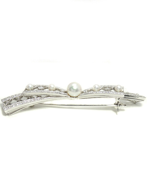 MIKIMOTO】【仕上済】 ミキモト『K18WG リボンモチーフ ブローチ