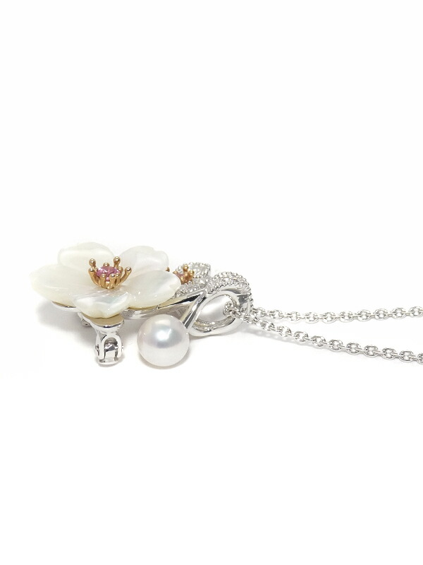 MIKIMOTO】ミキモト『K18WG パール シェル サファイア ダイヤモンド 桜