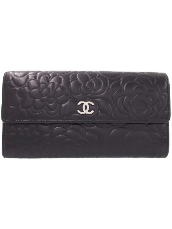 CHANEL】シャネル『カメリア型押し 二つ折り長財布』A82283 レディース