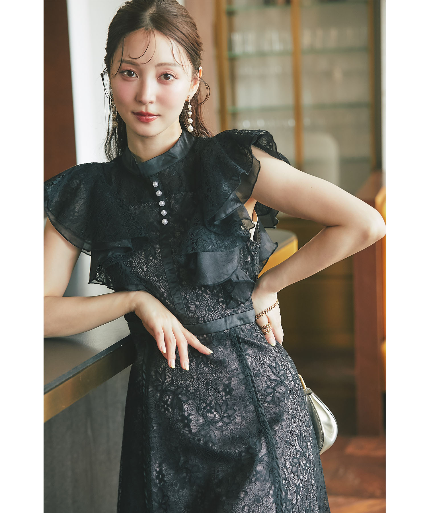 楽天市場】ウエストリボン付きパール装飾ラッフルフリルフラワーレース