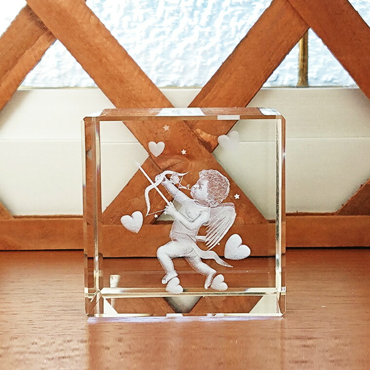 レーザー彫り 3D クリスタル オブジェ キューピット 天使 | 電光ホーム