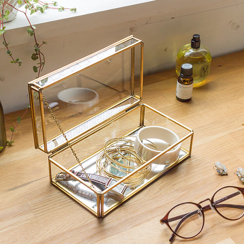 楽天市場】ガラスと真鍮 ストッパー付き 収納ケース ディスプレイ