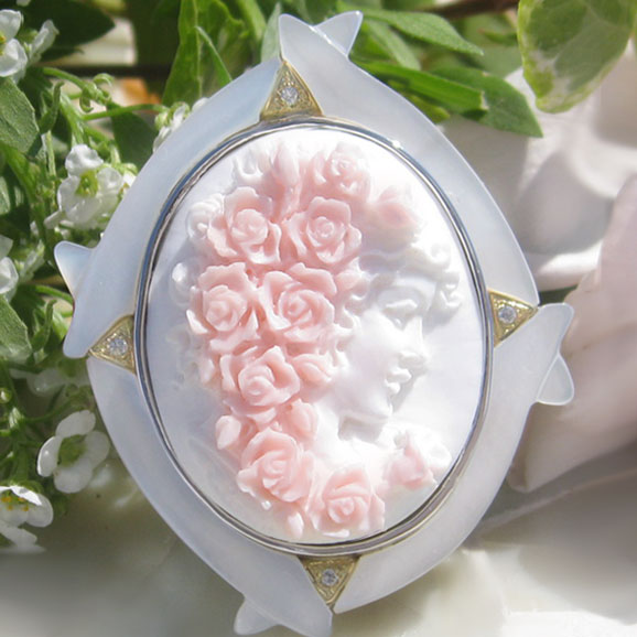 優しいピンク色のカメオ（コンクシェル）千年ジュエリー楽天店