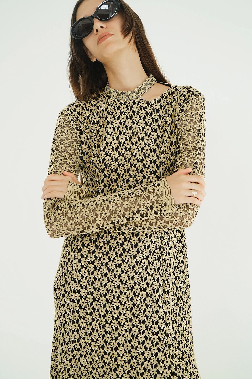 CLANE - フラワーレースワンピース - 3D FLOWER LACE SLASH NECK