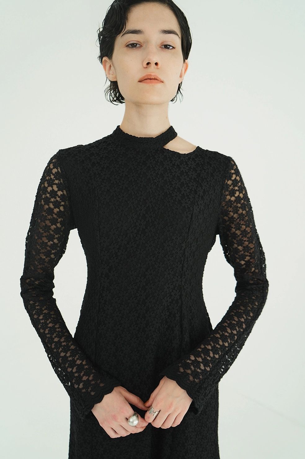 CLANE - フラワーレースワンピース - 3D FLOWER LACE SLASH NECK