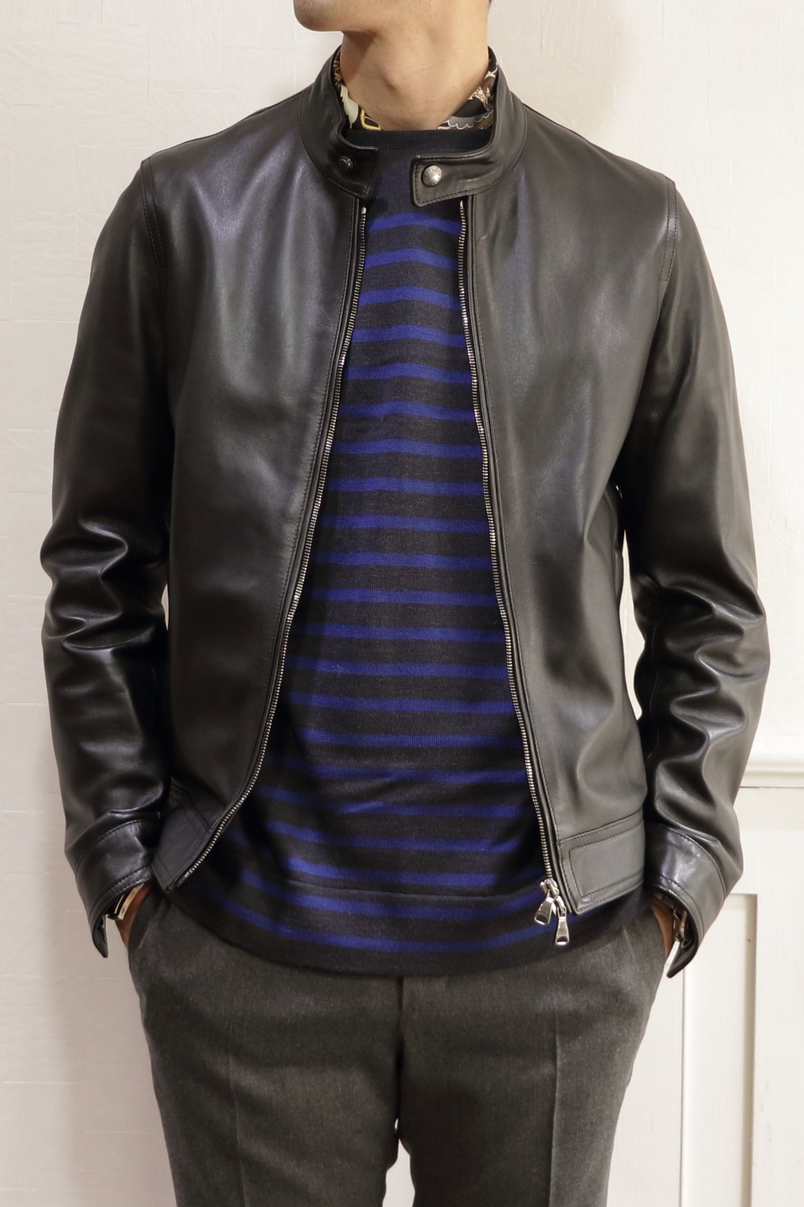 EMMETI ダークブラウン シングルライダースジャケット