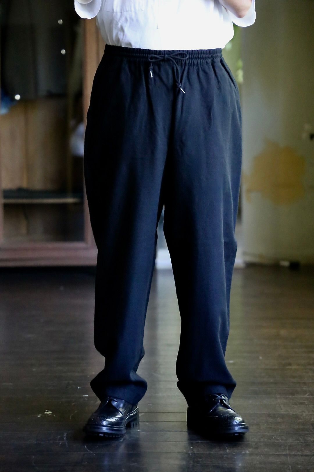 BLACK COMME DES GARCONS ウエスト紐縮絨リラックスパンツ サイズS