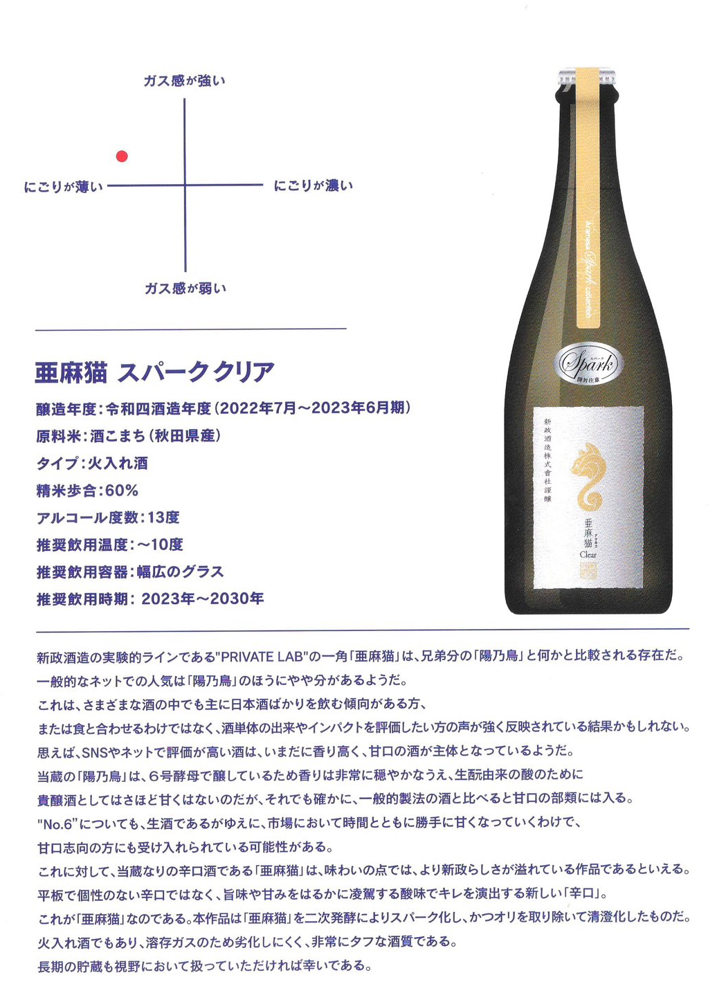 新政酒造頒布会「亜麻猫スパーククリア」非常にタフな酒質 | 定価並で