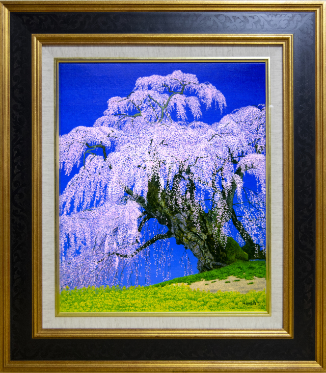 千葉手賀沼の自然を描く,日下賢二「風景」8号油彩,野鳥の群れ 千葉手賀