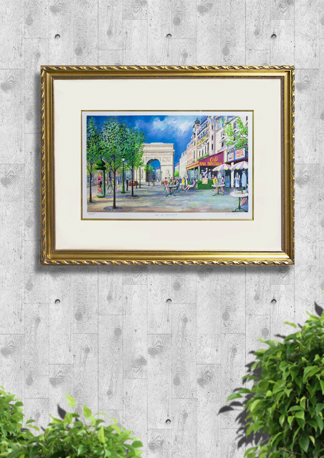 フランス風景画・ジェレミーキング「凱旋門」リトグラフ・額寸510×590mm