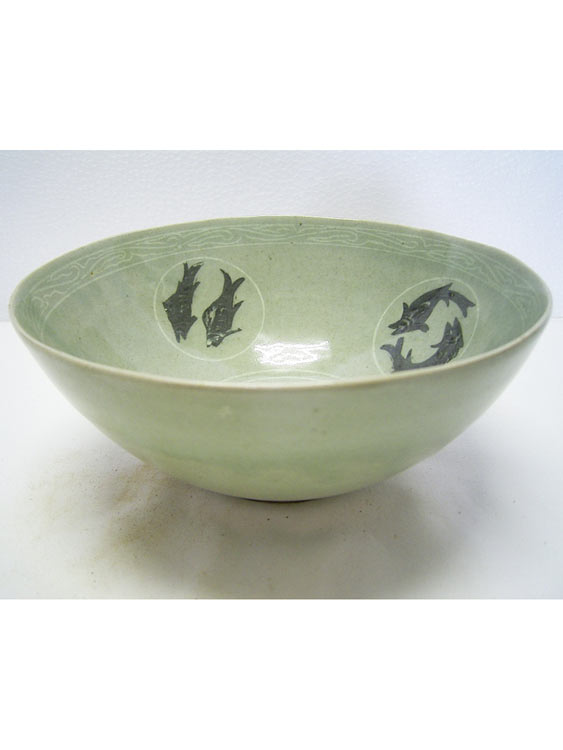 高麗青磁 象嵌魚文鉢 茶碗 李朝 陶磁器 韓国 朝鮮 茶道具