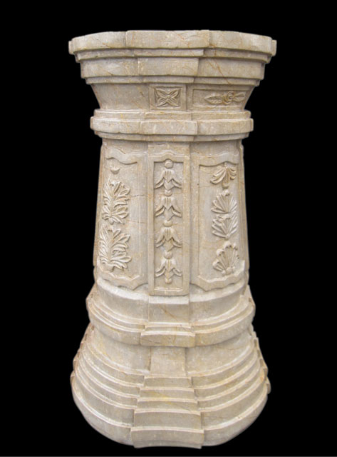 天然大理石 ポール 花と貝彫刻 台座 コラム 飾り台
