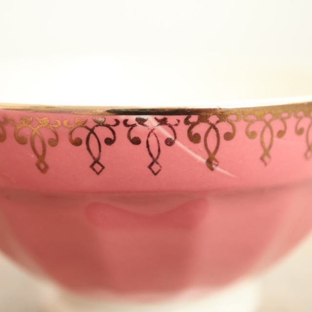 アンティーク カフェオレボウル ピンク レース フランス ディゴワン