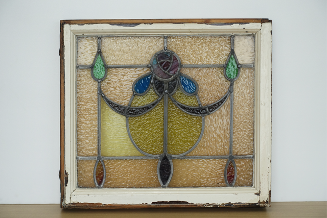 アンティークステンドグラス窓枠w48,8×h51×d4，2㎝