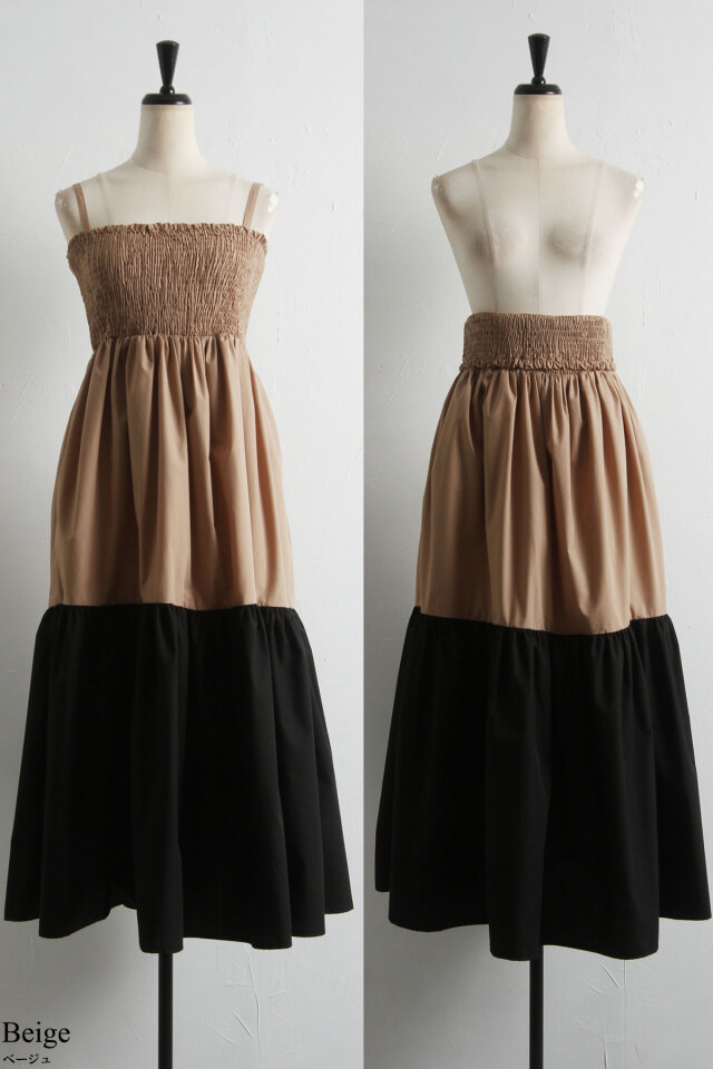 2WAY配色ティアードワンピース