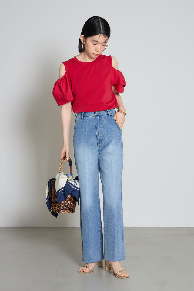 林田岬優さん着用】センタープレスカットオフデニムパンツ