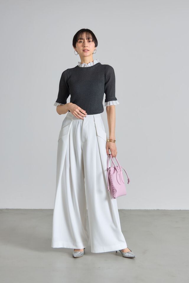 フラップ付きタックワイドパンツ