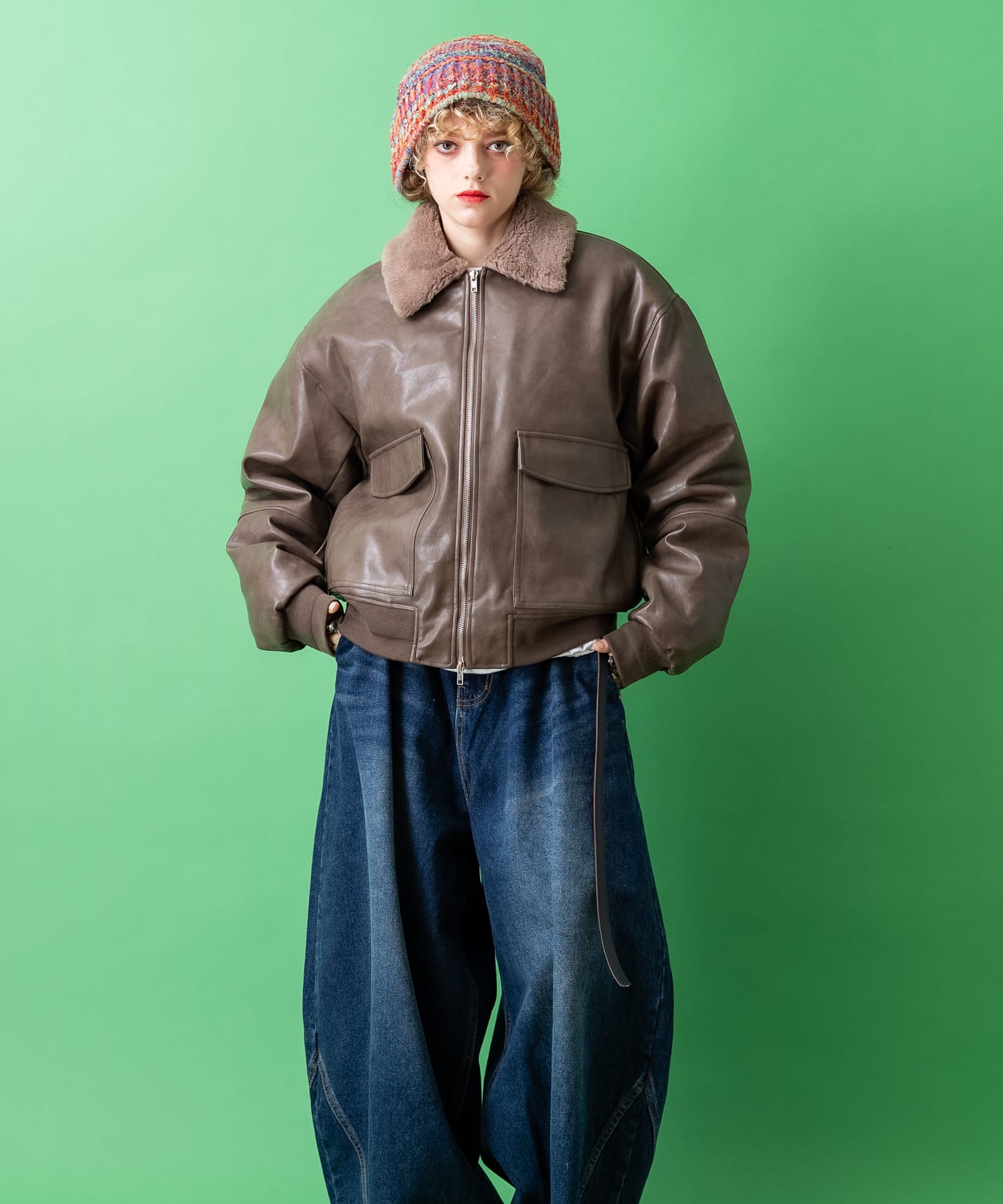 ファー襟合成皮革G-1フライトジャケット / ブルゾン メンズ レディース