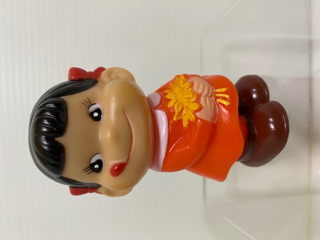 不二家☆ペコちゃん☆花持ち☆ソフビ人形☆貯金箱 9．1cm 当時