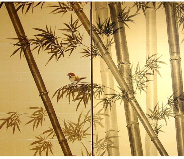 竹の絵の屏風