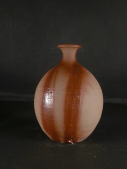 備前焼 備前焼人間国宝 故藤原 啓 四方桟組箱共箱付き緋襷徳利1