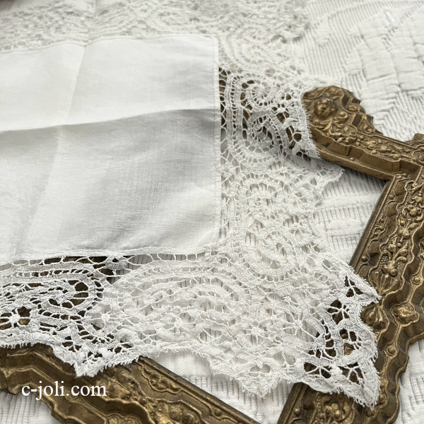パリ発送】E1192 フランスアンティークレースハンカチ ボビンレース