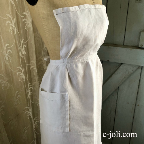 フランスアンティーク/タブリエ・ギャザーリネンエプロン/H・A tablier