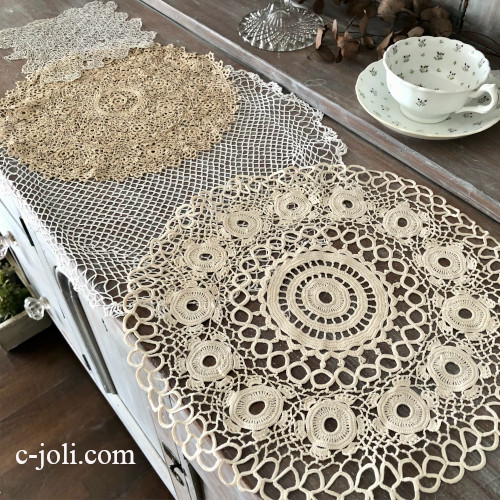 T3115 フランスアンティークレースドイリー4枚 コットン/リネン