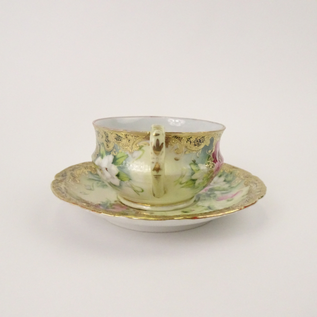 オールド・セーブル 美術館級 1764年 青地色絵金彩鳥図 カップ&ソーサー