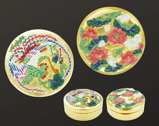 木製本金箔極彩色香合