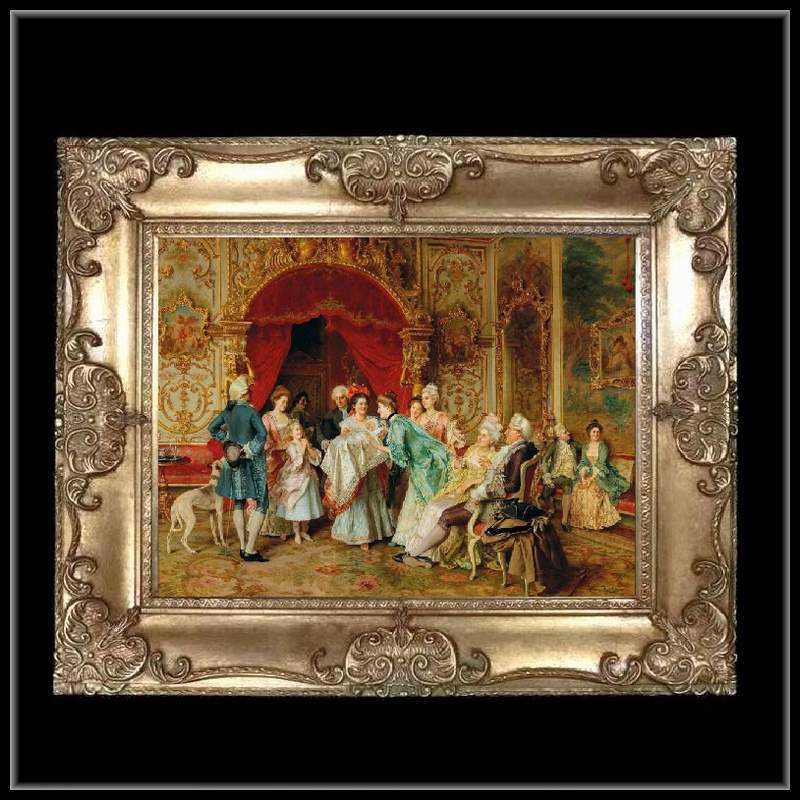 ロココ額絵 中世ヨーロッパ貴族 ゴールドダブルフレーム W65cm H55cm