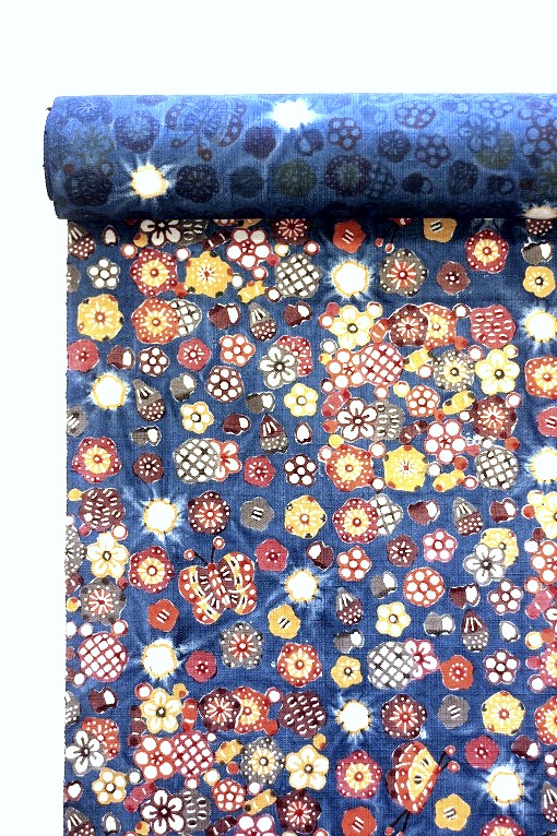 型絵染九寸名古屋帯/岡本紘子作 花 藍染絞り