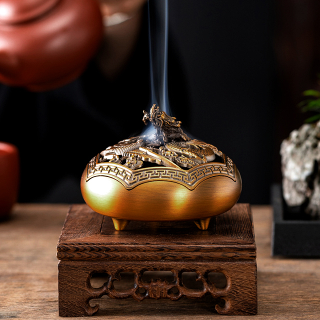 最終価格】香炉 巻物型香 骨董 アンティーク 色絵金彩 鳳凰 インテリア