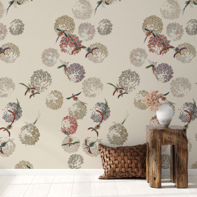 オランダ マッカム焼き MAKKUM 2羽の鳥 蝶 花 雲 壁掛け 壁飾り