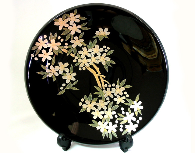 飾り皿 沈金 伊藤若冲写し 木製 漆塗り 絵皿 インテリア【製造中止