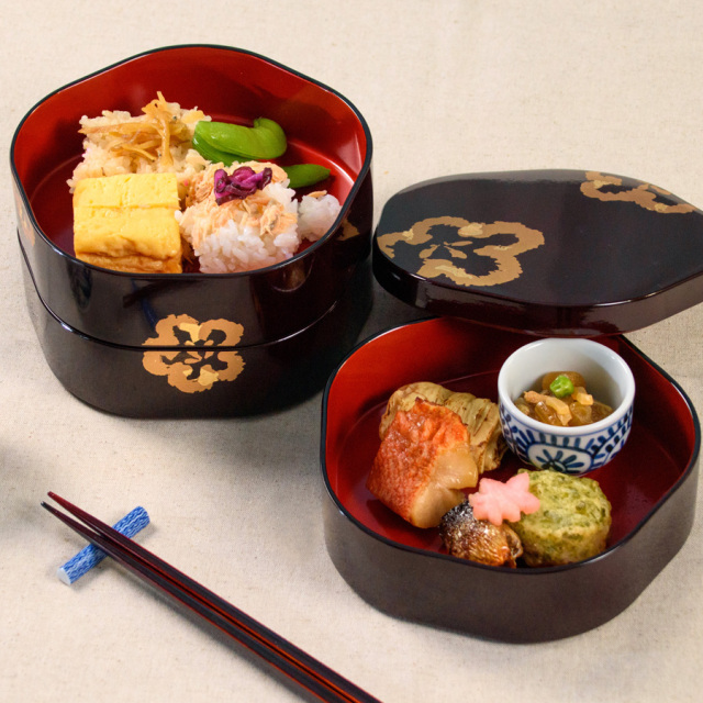 竹のデザイン重箱 漆器