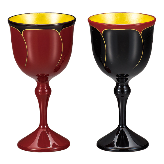 ワインペアカップ ひびき 内金箔 木製 漆塗り FC13-15 漆器の井助