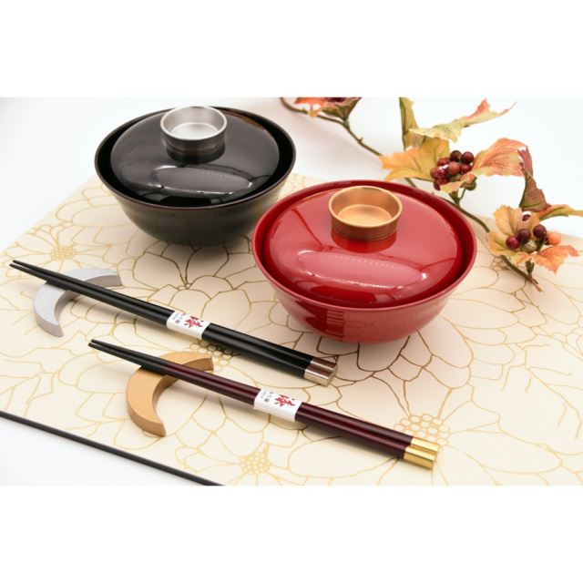 ペア椀 金銀 漆塗り ペアの蓋付きのお椀 12-03702 漆器の井助