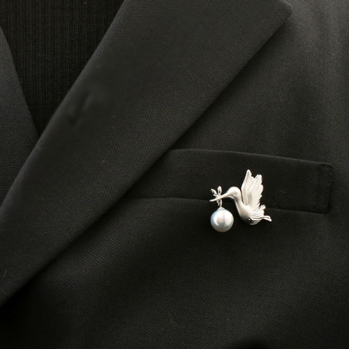 白鳥型 あこや真珠ブローチ あこや真珠こうのとりブローチ【Silver】