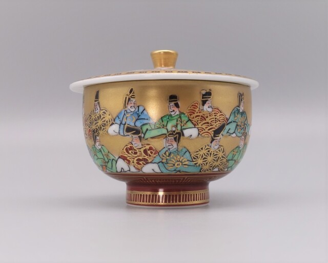 蓋付碗（細字入り） 本金三十六歌仙 [中田龍山]