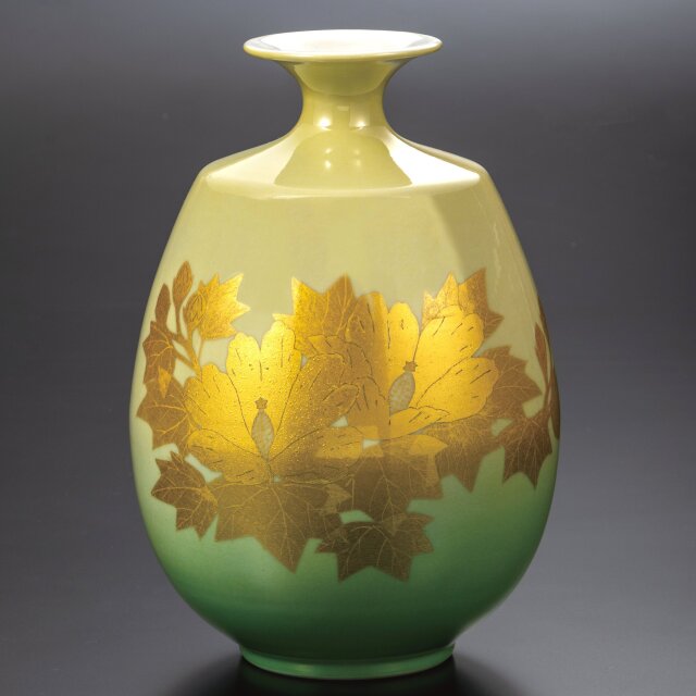 人間国宝 吉田美統 ギフト ご贈答品 御祝 九谷焼8号花瓶 釉裏金彩芙蓉