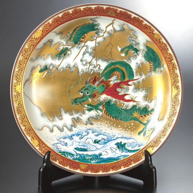 九谷焼 昇竜作 飾り大皿12号本金 松鷹 九谷焼 昇竜作 飾り大皿12号本金