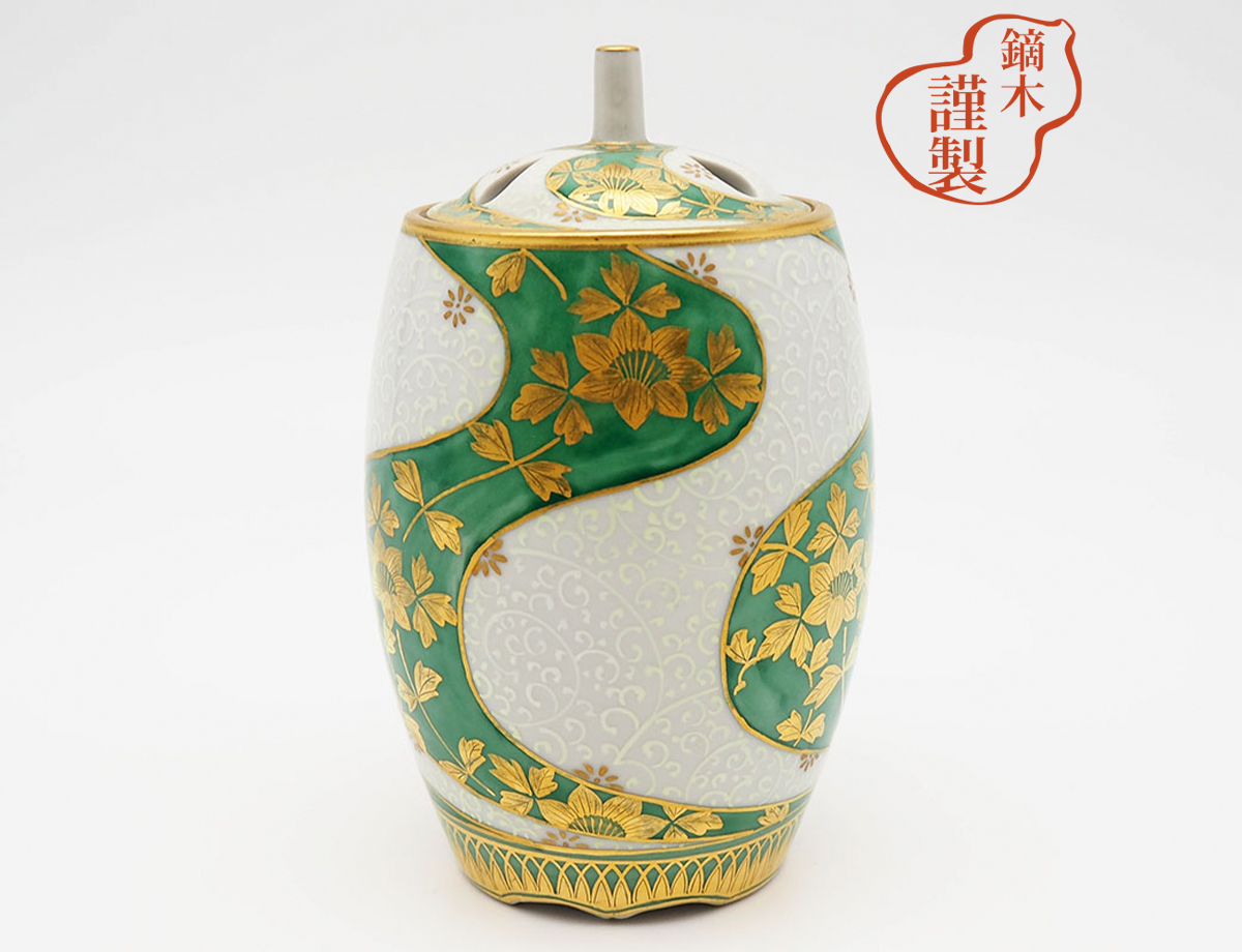 人間国宝 吉田美統 『紫釉金襴 花唐草文 香炉』管理Y37 真作保証 人間